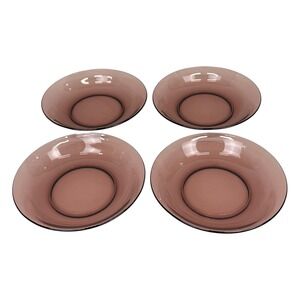 Vintage Vereco Arcoroc France Amethyst Glass 8" Bowl Plate SET OF 4 Wide Rim